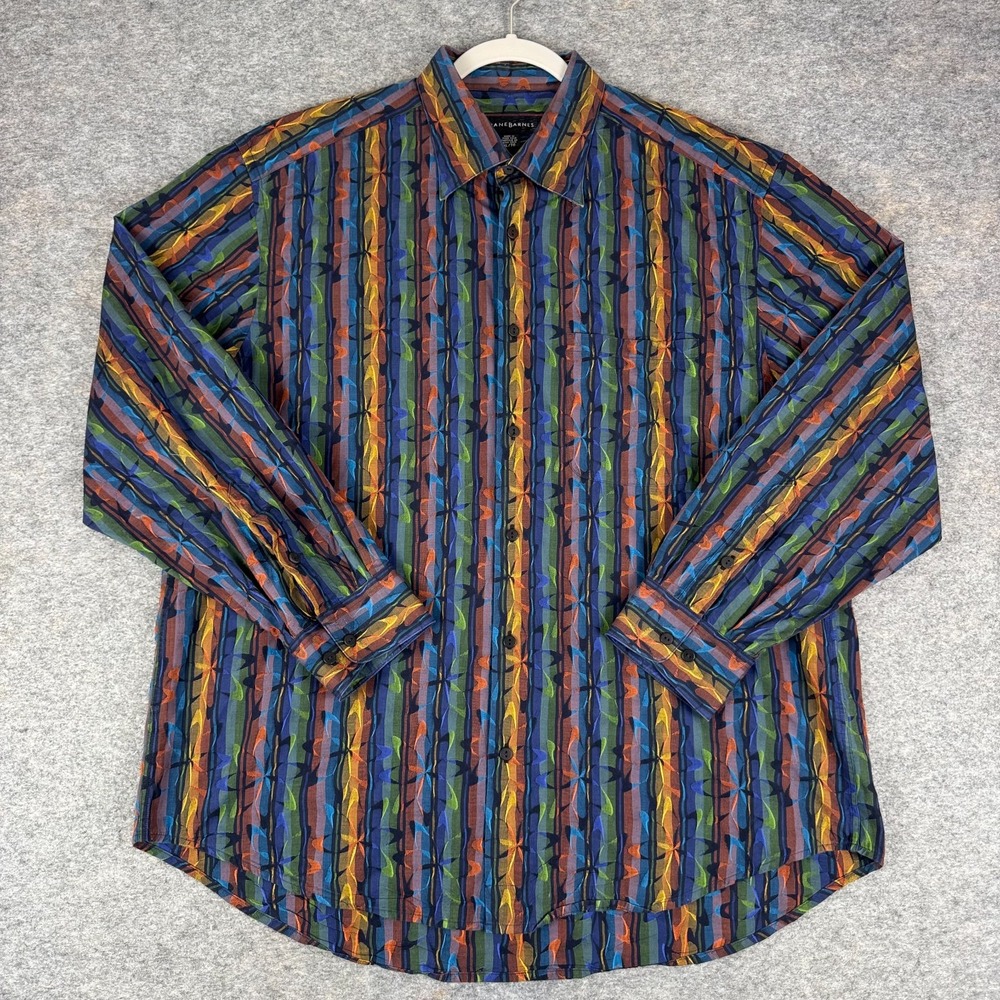 Vintage 90s Jhane Barnes Long Sleeve Woven Geometric Stripe Shirt Mens XL